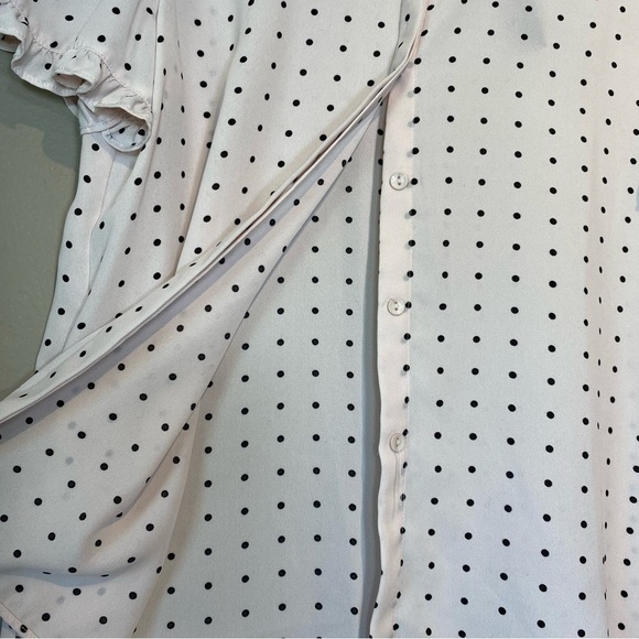 T Tahari Light Blush Spaced Dot Short Sleeve Blouse Size S NWT Ruffle Polka Dot - Picture 13 of 16